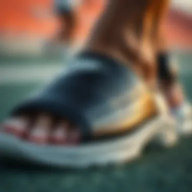 Close-up of Nike sandals showcasing unique material