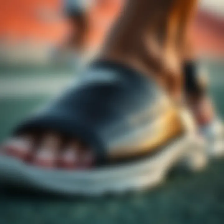 Close-up of Nike sandals showcasing unique material