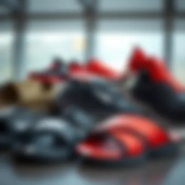 Various popular models of Nike sandals arranged aesthetically