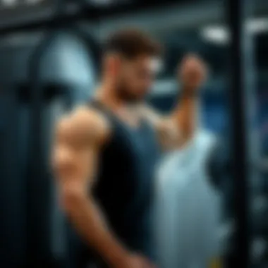 User demonstrating proper form on shoulder exercise machine