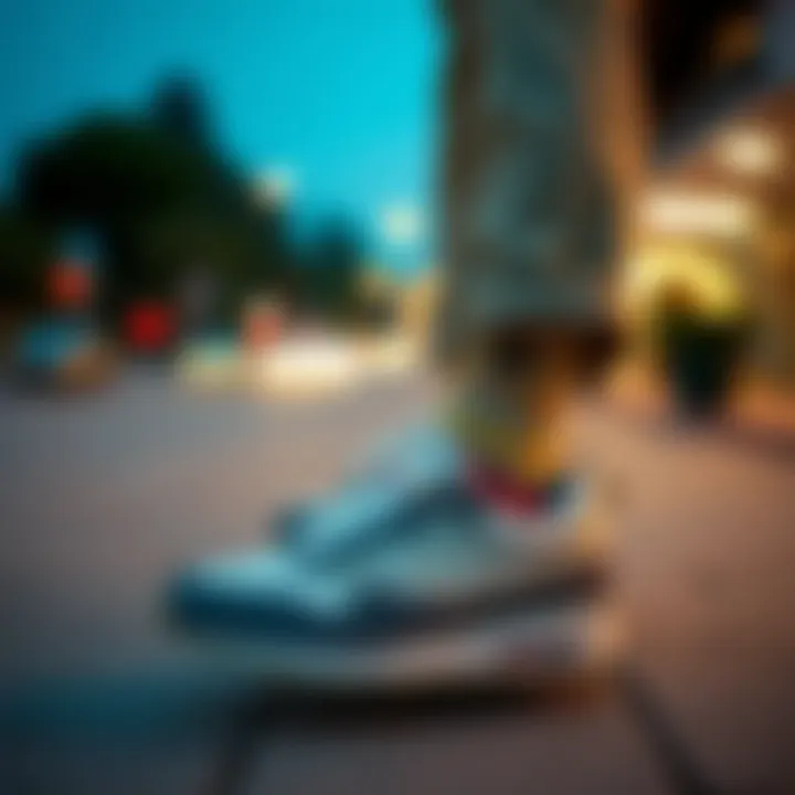 Fashion Enthusiast with Outlet Sneakers A fashion enthusiast pairing outlet sneakers with casual attire