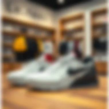 Stylish Outlet Sneakers Stylish outlet sneakers displayed in a modern store setting