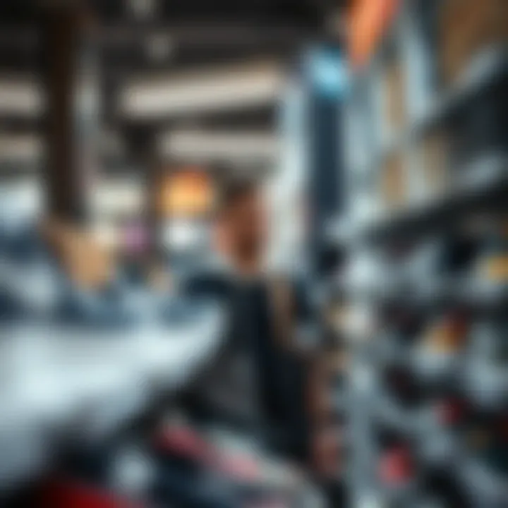 Shopper in Outlet Store A shopper exploring an outlet store with a selection of sneakers