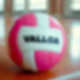 Elegant pink volleyball showcasing design features.