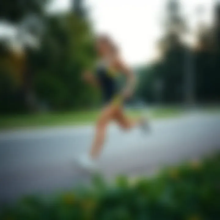 Athletic woman running in Puma Carina Street sneakers in a park