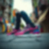 Stylish Puma Carina Street sneakers on a vibrant urban backdrop