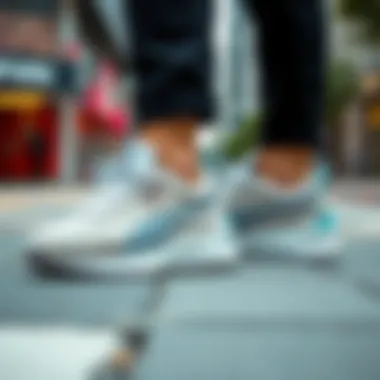 Stylish Puma Carina Street shoes on a vibrant urban backdrop