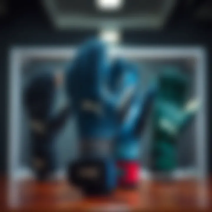 Display of different models of Puma goalkeeper gloves highlighting material quality