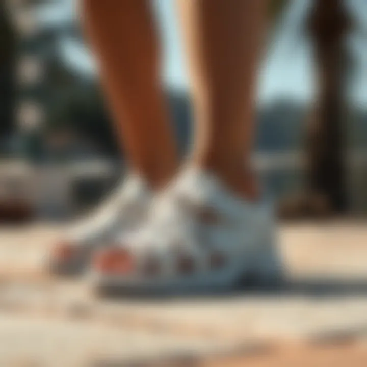 Reebok sandals worn in an outdoor setting