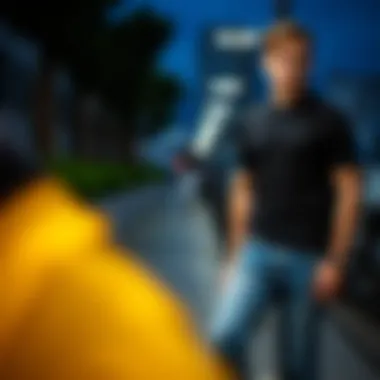 Casual setting with a black polo shirt paired with jeans