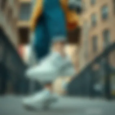 Fashionable outfit paired with Skecher shoes in urban setting