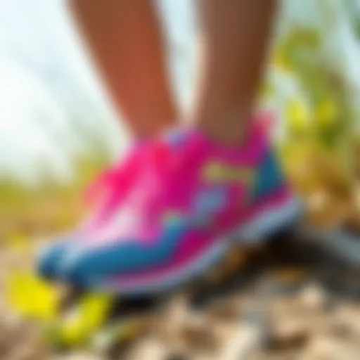 Showcasing vibrant Skechers shoes in a stylish outdoor setting