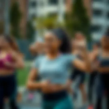 Community and Support Through Stylish Sportswear Group exercising in fashionable sports attire