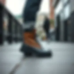 Stylish waterproof boots in an urban setting.