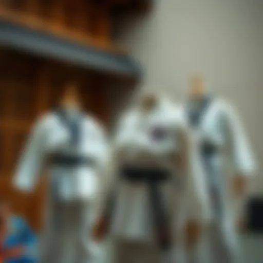 The Essence of Taekwondo: Traditional Attire Traditional Taekwondo uniforms displayed in a dynamic setting