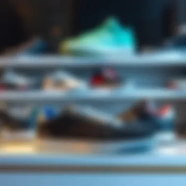 Showcasing Style: Sneakers that Define Trends Trendy sneakers arranged on a stylish shelf