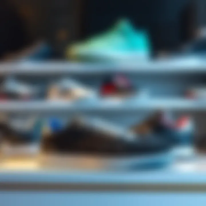 Showcasing Style: Sneakers that Define Trends Trendy sneakers arranged on a stylish shelf