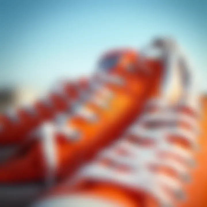 Close-up of orange Converse showcasing unique design elements