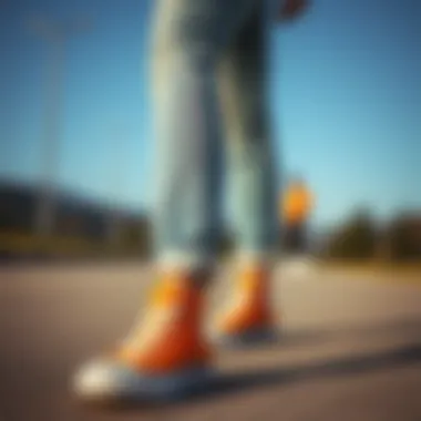 Fashionable outfit featuring orange Converse shoes