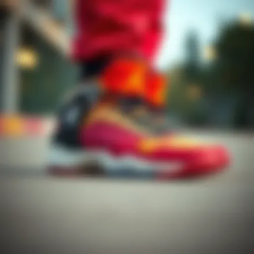 A stylish pair of two-tone basketball shoes showcasing unique color combinations.