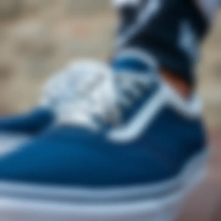 Close-up of Vans navy shoe design details