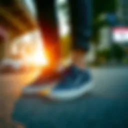 Stylish Vans navy shoes on a city street