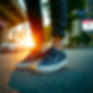 Stylish Vans navy shoes on a city street